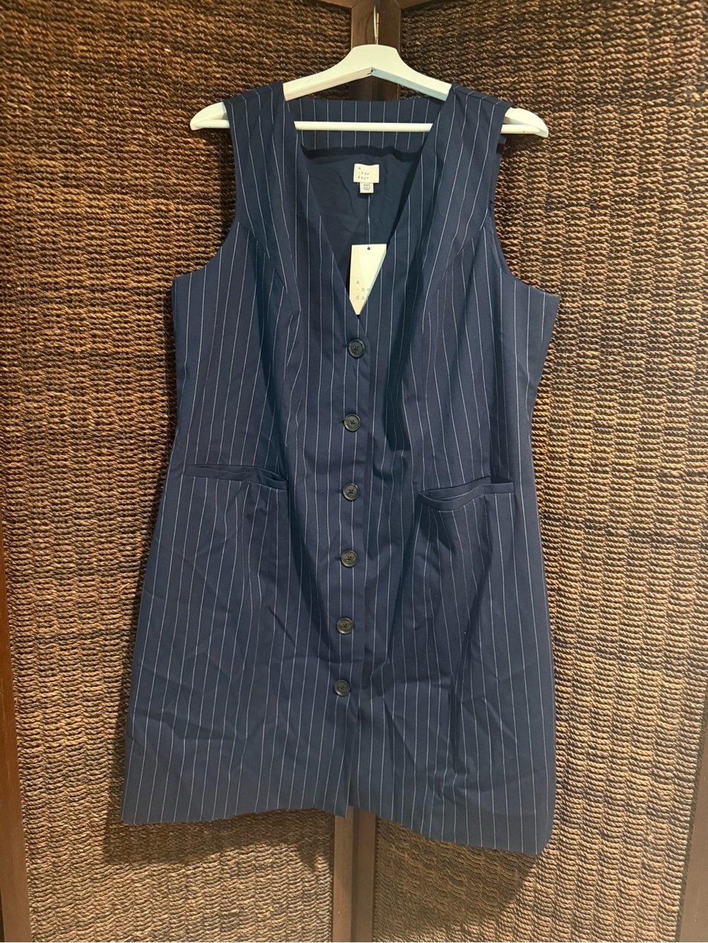 NWT Navy Pinstripe Button-Front Sheath Dress or Longline Vest